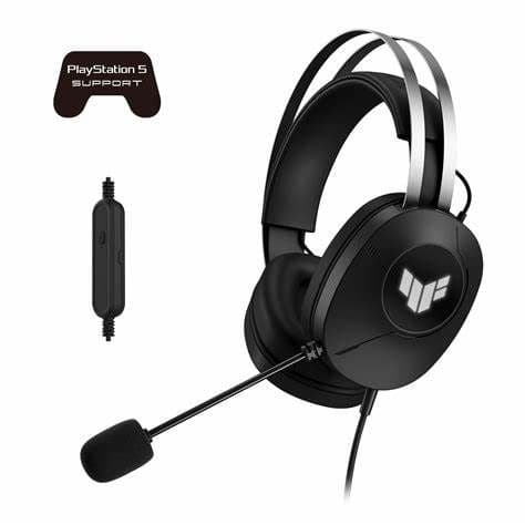 Asus TUF Gaming H1 Gen II Lightweight Gaming Headset, USB-A, Surround Sound, TeamSpeak Mic, Built-in Lighting, Black