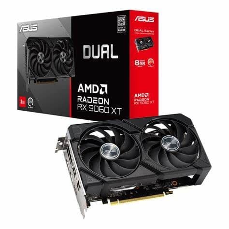 Asus DUAL RX9060 XT, PCIe5, 8GB DDR6, HDMI, 2 DP, 3150MHz Clock, Compact SFF-Ready