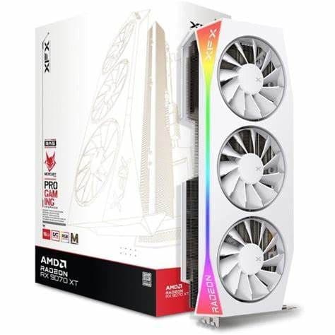 XFX Mercury RX9070 XT OC White Magnetic Air Edition with RGB, PCIe5, 16GB DDR6, HDMI, 3 DP, 3100MHz Clock, Overclocked
