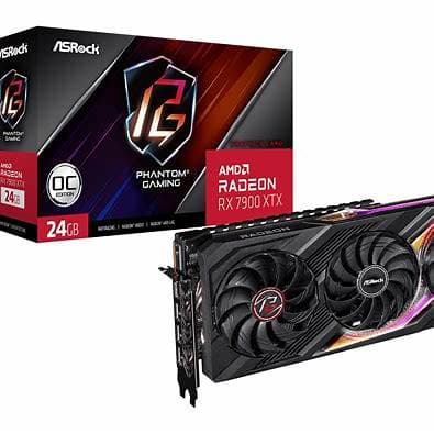 Asrock RX7900 XTX Phantom Gaming OC, PCIe4, 24GB DDR6, HDMI, 3 DP, 2615MHz Clock, Overclocked, RGB