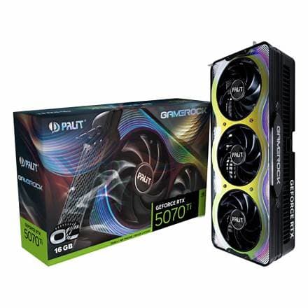 Palit RTX5070 Ti GameRock OC, PCIe5, 16GB DDR7, HDMI, 3 DP, 2512MHz Clock, RGB Lighting, Overclocked