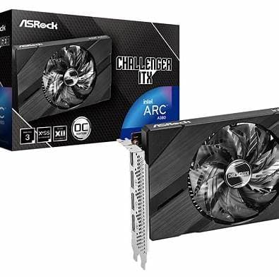 Asrock Intel Arc A380 Challenger ITX 6GB OC, 6GAB DDR6, PCIe4, HDMI, 3 DP, 2250MHz Clock, 0dB Cooling, Compact Design
