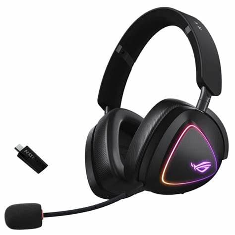 Asus ROG DELTA II Tri-Mode Wireless Gaming Headset, 2.4GHz/Btooth/3.5mm Jack, 50mm Titanium Drivers, DualFlow Audio, 110-Hour Battery, RGB